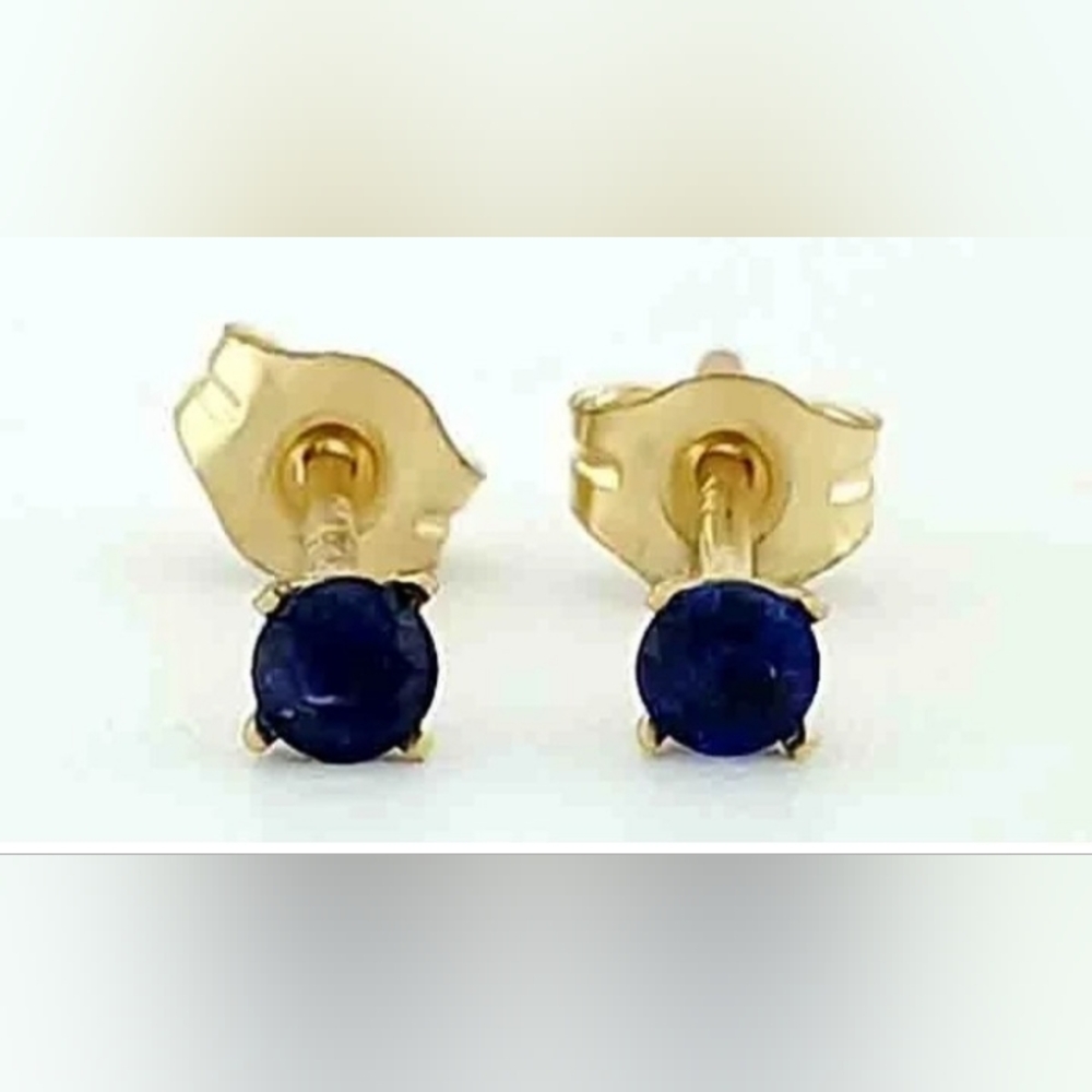 SALE! New 14k Solid Gold Genuine 0.15 Blue Sapphire Earrings & Box - Picture 3 of 7